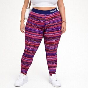 Nike Pro Dri-FIT Leggings Womens XL Purple Red Geometric Pixel Print Tights